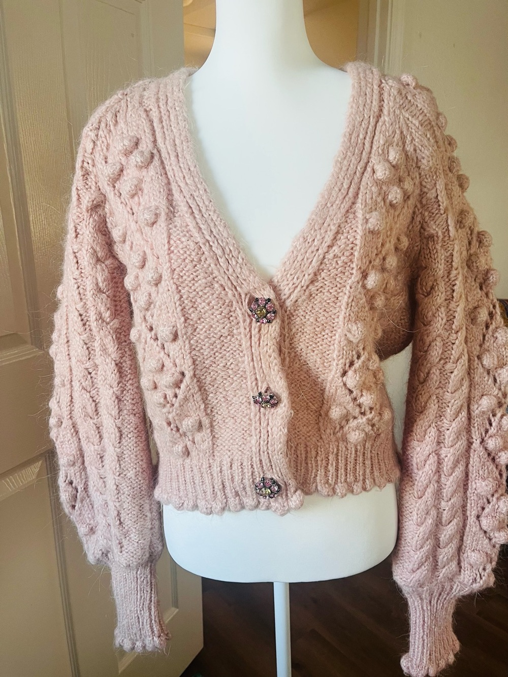 Zara Soft Blush Pink V-Neck Chunky Knit Cardigan